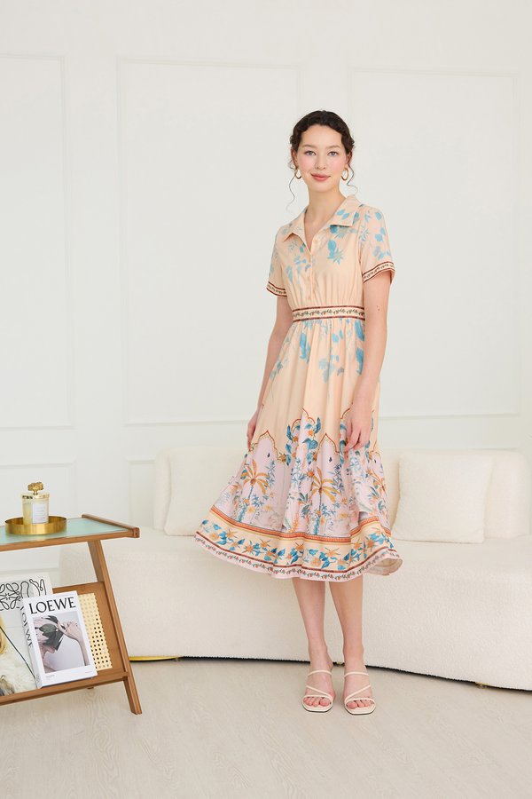 Linden Dress In Pastel Beige Prints