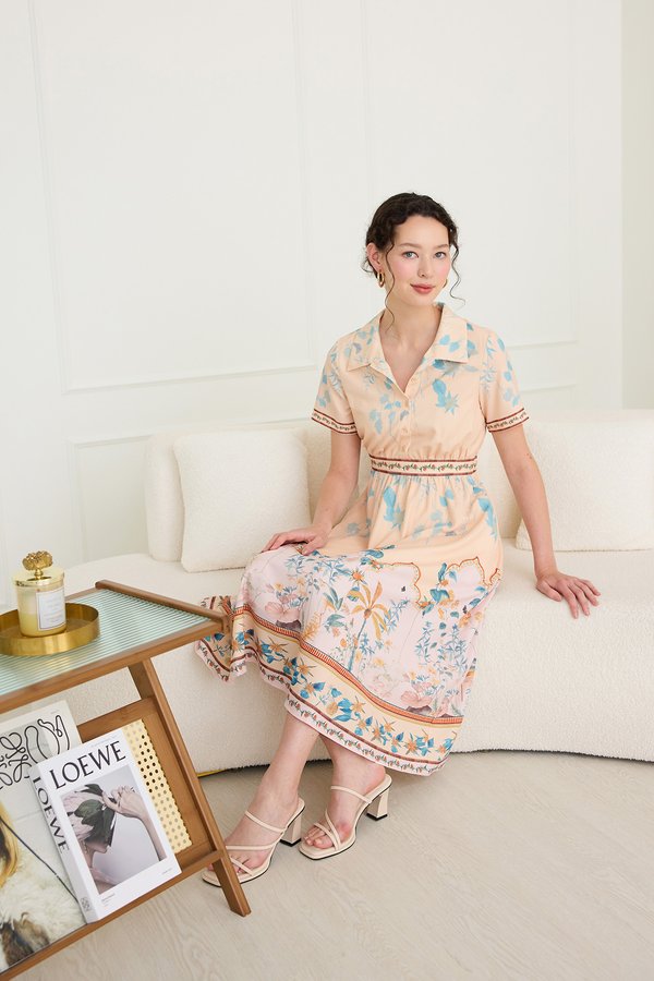 Linden Dress In Pastel Beige Prints