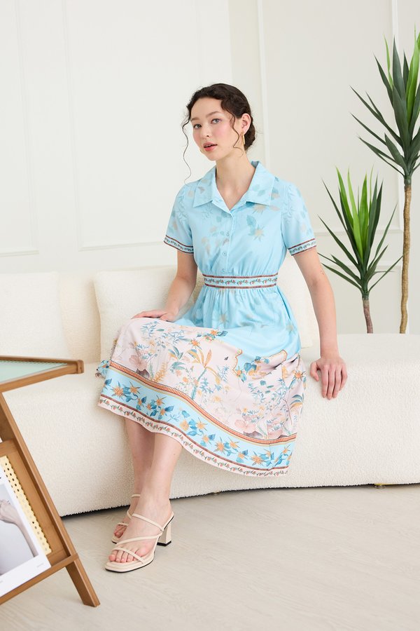 Linden Dress In Pastel Blue Prints