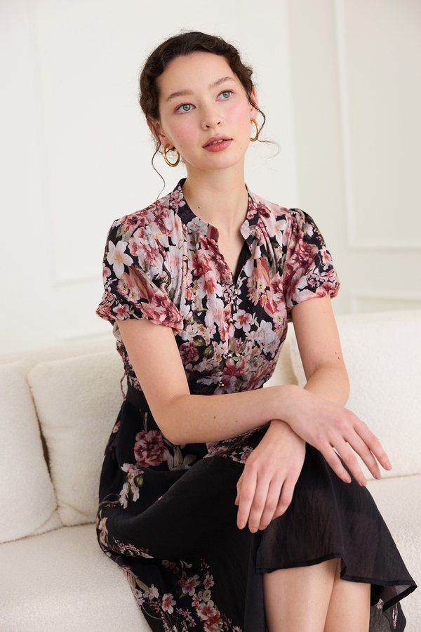 Annabella Dress In Black Florals