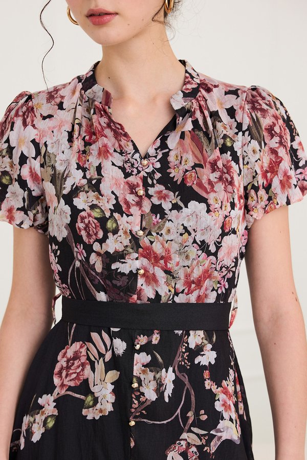 Annabella Dress In Black Florals