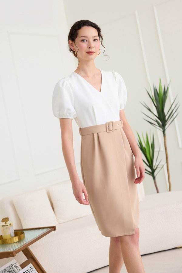 Carly Dress In White Taupe