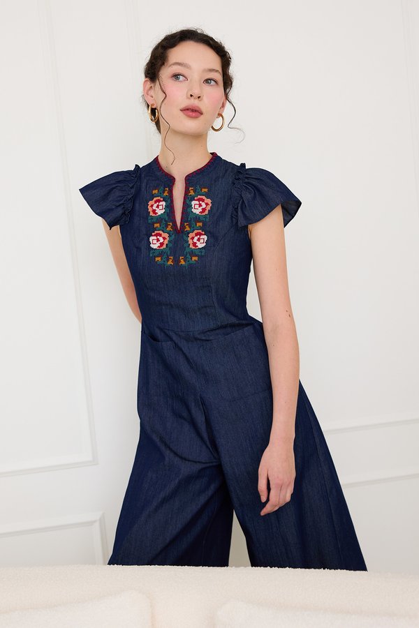 Cosette Romper In Dark Wash