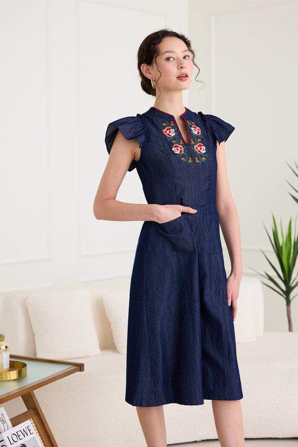 Cosette Romper In Dark Wash