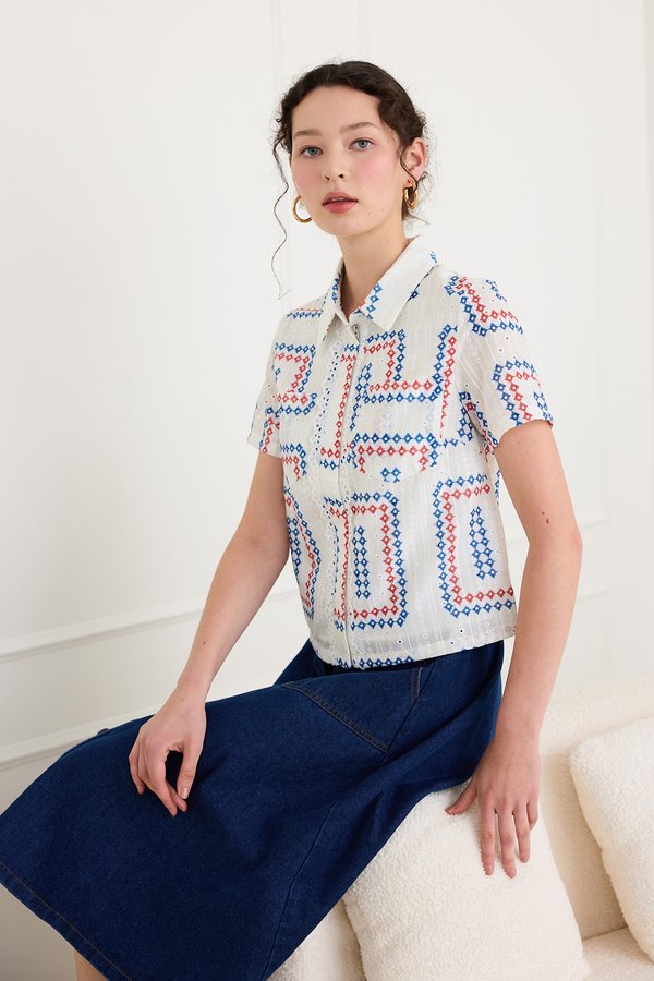 Ramona Top In Embroidered White