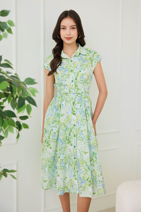 Kora Dress In Green Florals
