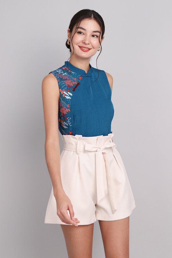 Spring Flair Cheongsam Top In Denim Blue