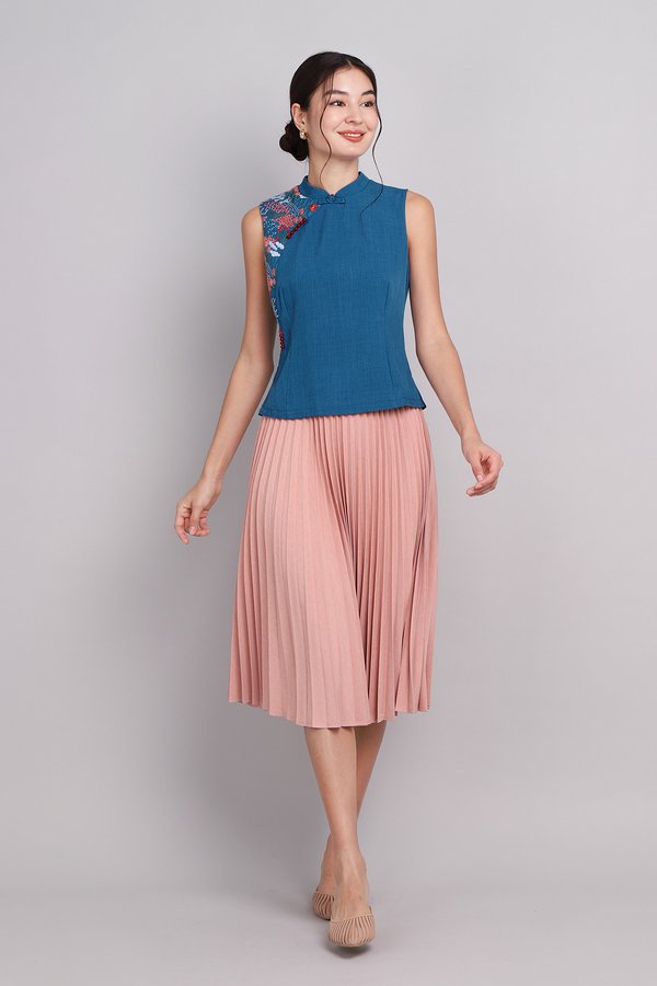 Spring Flair Cheongsam Top In Denim Blue