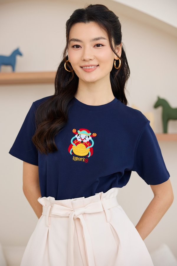 Fortune God Unisex Top In Navy Blue