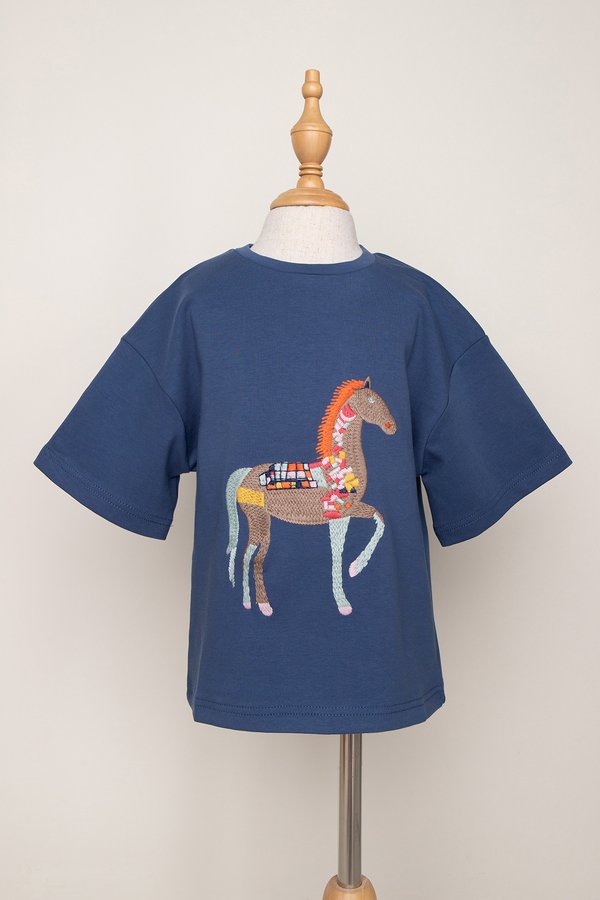 Galloping Grace Kids Top In French Blue