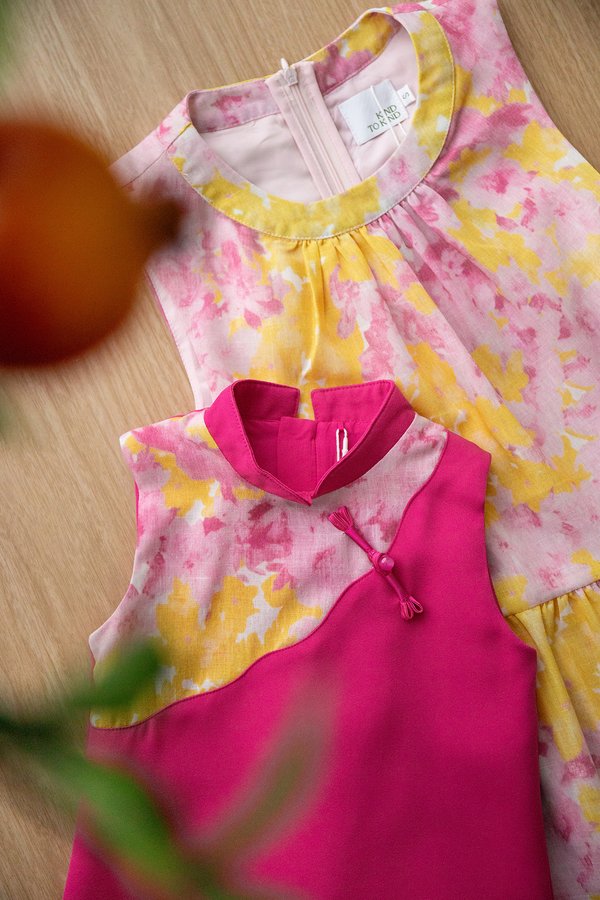 Spring Waves Girl Cheongsam Dress In Magenta Pink