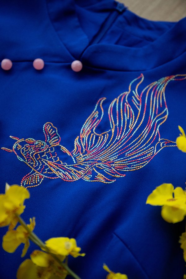 Swimmingly Fun Cheongsam Dress In Cobalt Blue