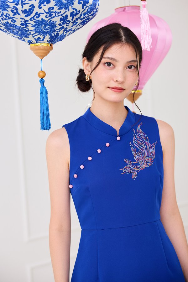 Swimmingly Fun Cheongsam Dress In Cobalt Blue