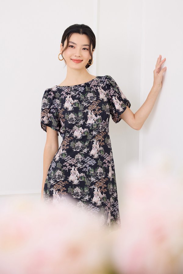 Calliope Dress In Black Prints