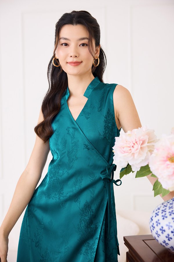 Eugenia Cheongsam Romper In Emerald Teal