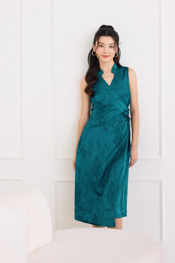 Eugenia Cheongsam Romper In Emerald Teal