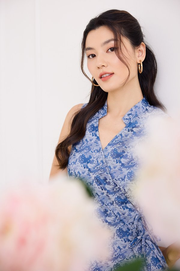 Eugenia Cheongsam Romper In Floral Blue