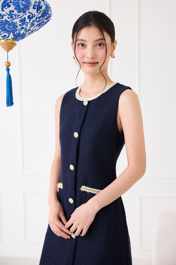 Mirabella Dress In Navy Tweed