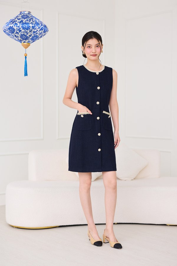 Mirabella Dress In Navy Tweed