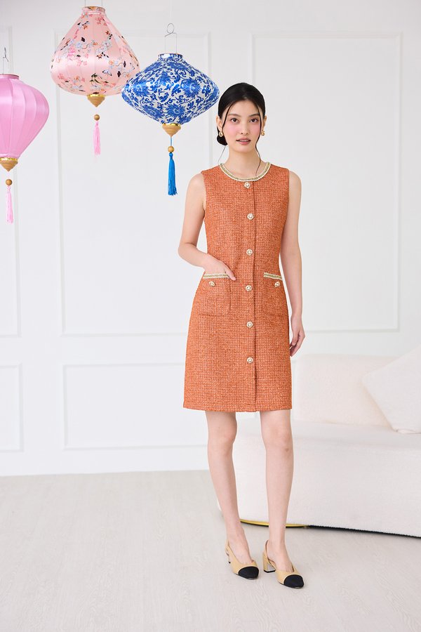 Mirabella Dress In Tangerine Tweed