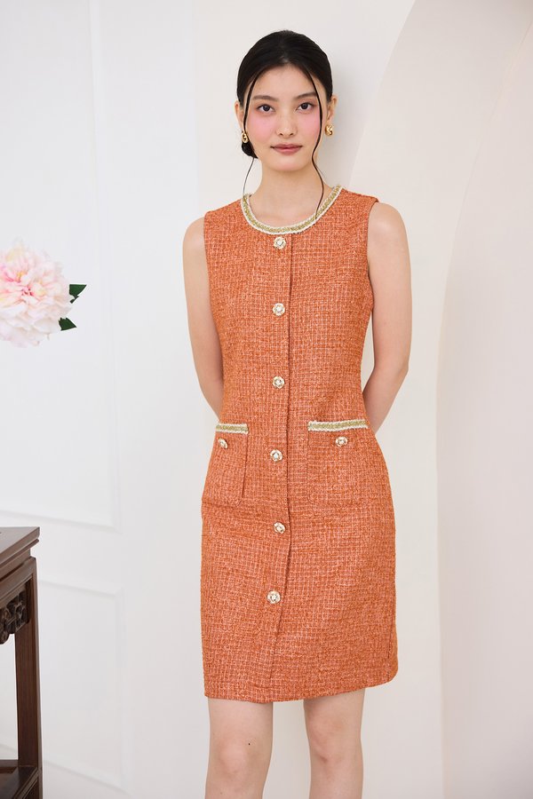 Mirabella Dress In Tangerine Tweed