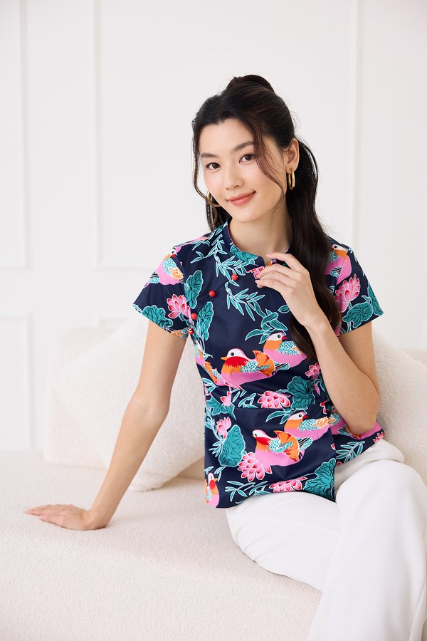Spring Sights Cheongsam Top In Blue Prints