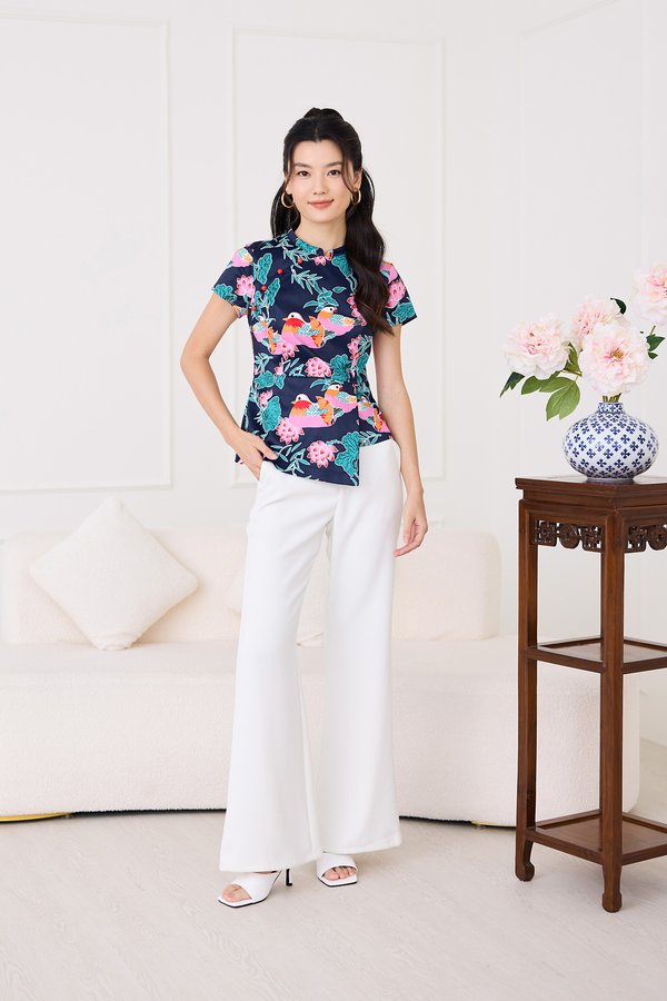 Spring Sights Cheongsam Top In Blue Prints