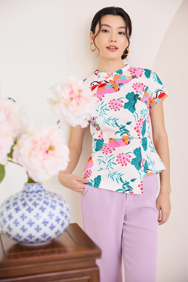 Spring Sights Cheongsam Top In Ivory Prints