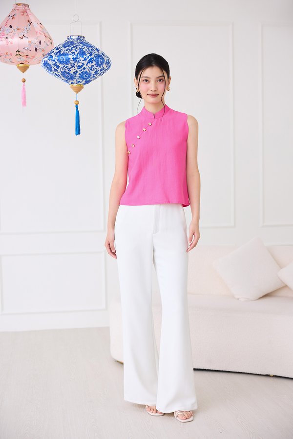 Winning Streak Cheongsam Top In Hot Pink