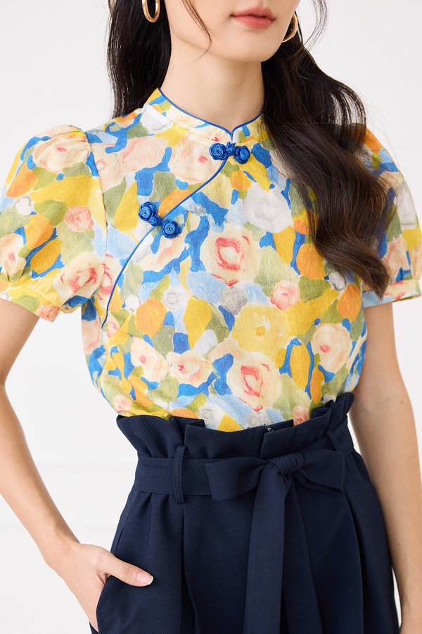 Bold Moments Cheongsam Top In Yellow Florals