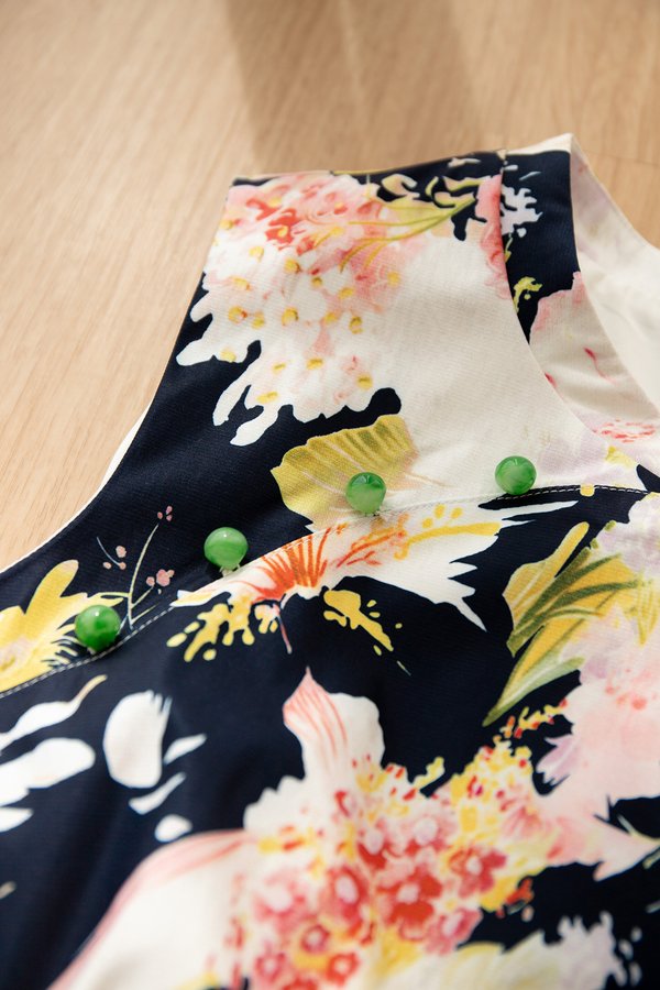 In Full Bloom Cheongsam Dress In Blue Florals