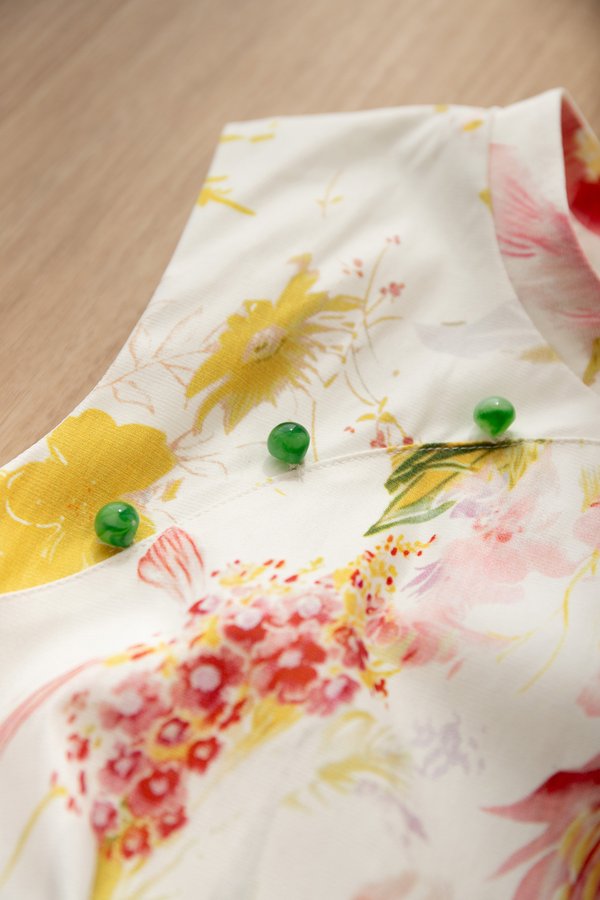 In Full Bloom Cheongsam Dress In White Florals