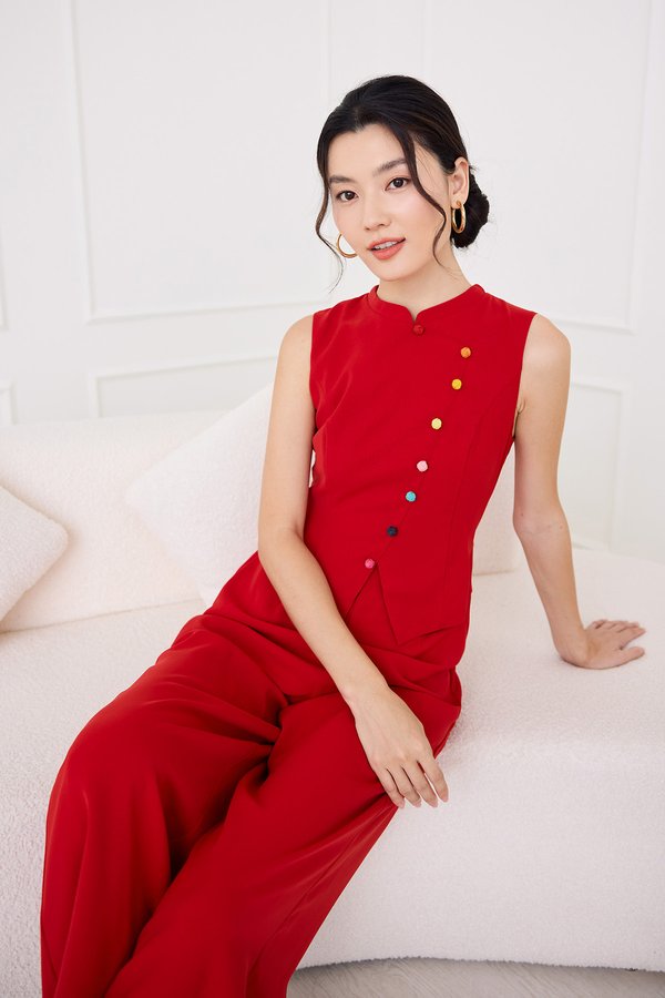 Knots Of Love Cheongsam Romper In Festive Red