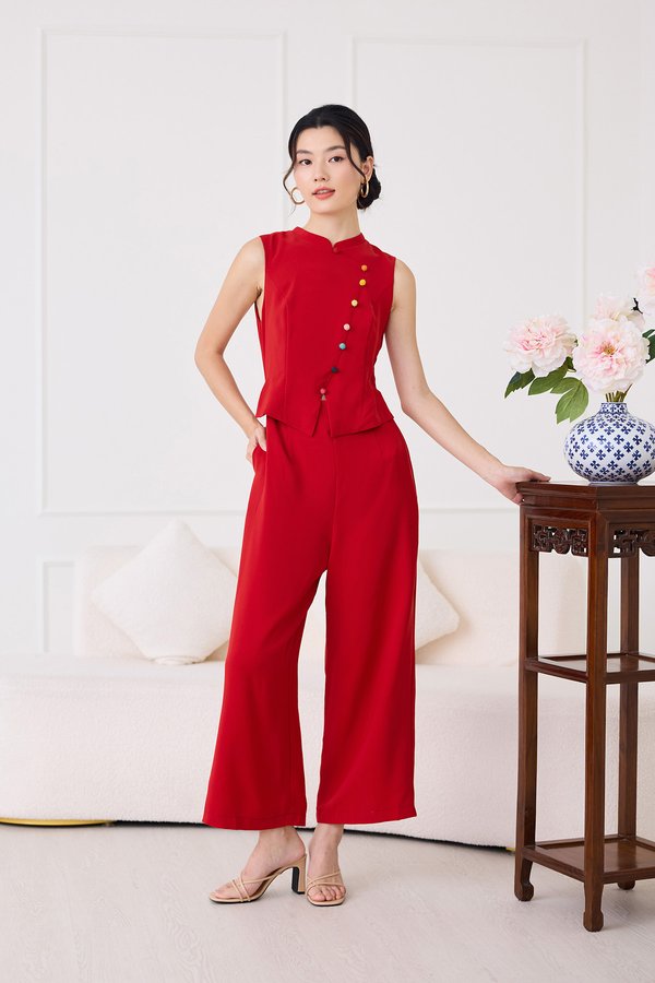 Knots Of Love Cheongsam Romper In Festive Red