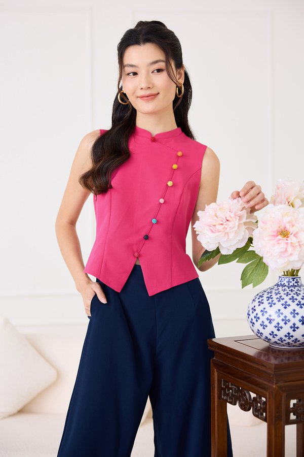 [Backorder] Knots Of Love Cheongsam Romper In Magenta Blue