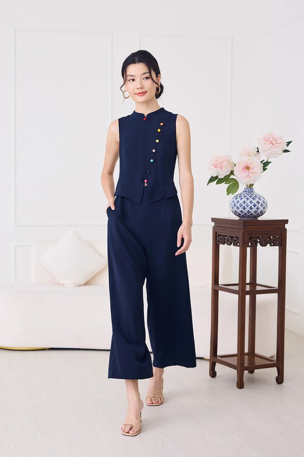 [Backorder] Knots Of Love Cheongsam Romper In Navy Blue