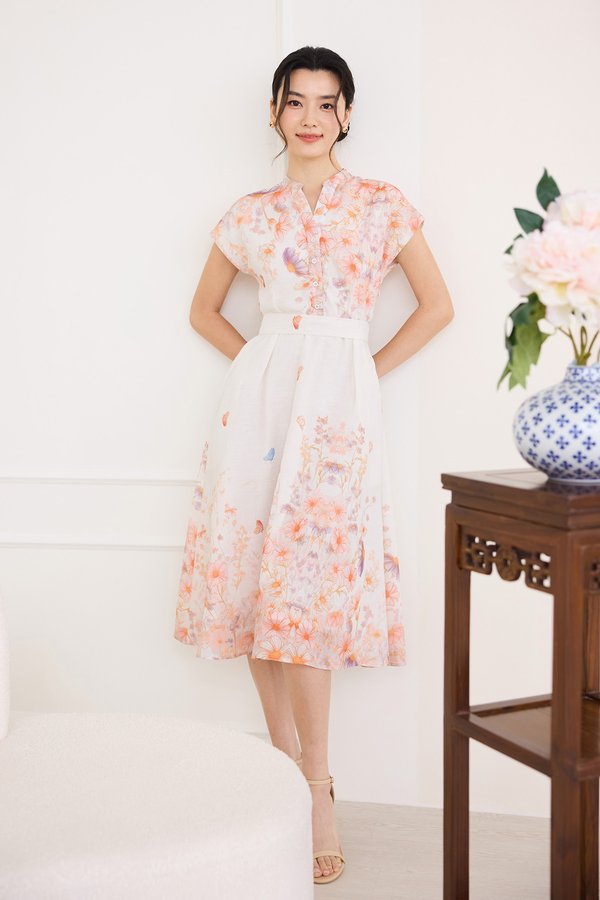 Liberty Dress In Tangerine Butterflies
