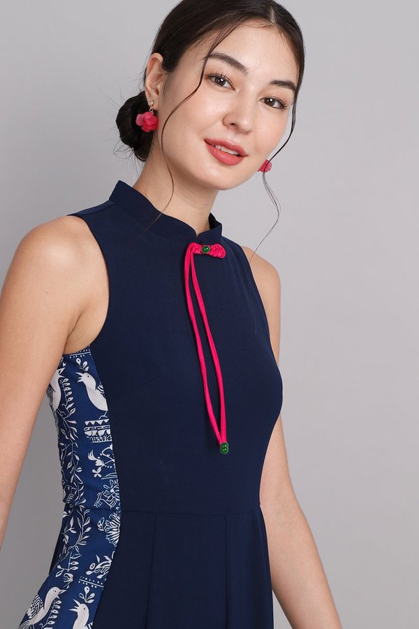 Orient Story Cheongsam Romper In Navy Blue