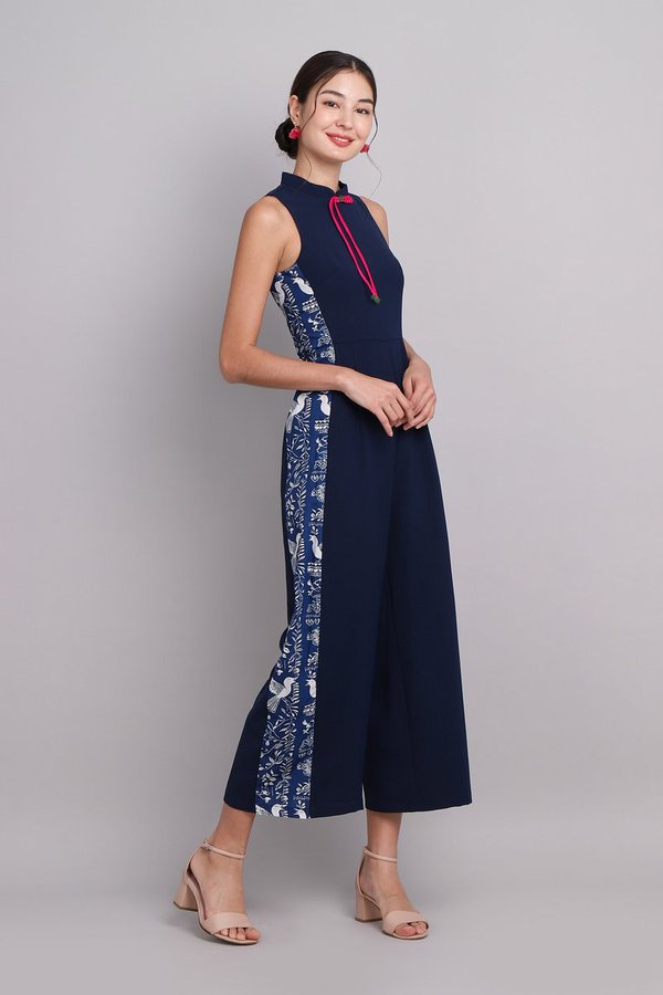 Orient Story Cheongsam Romper In Navy Blue