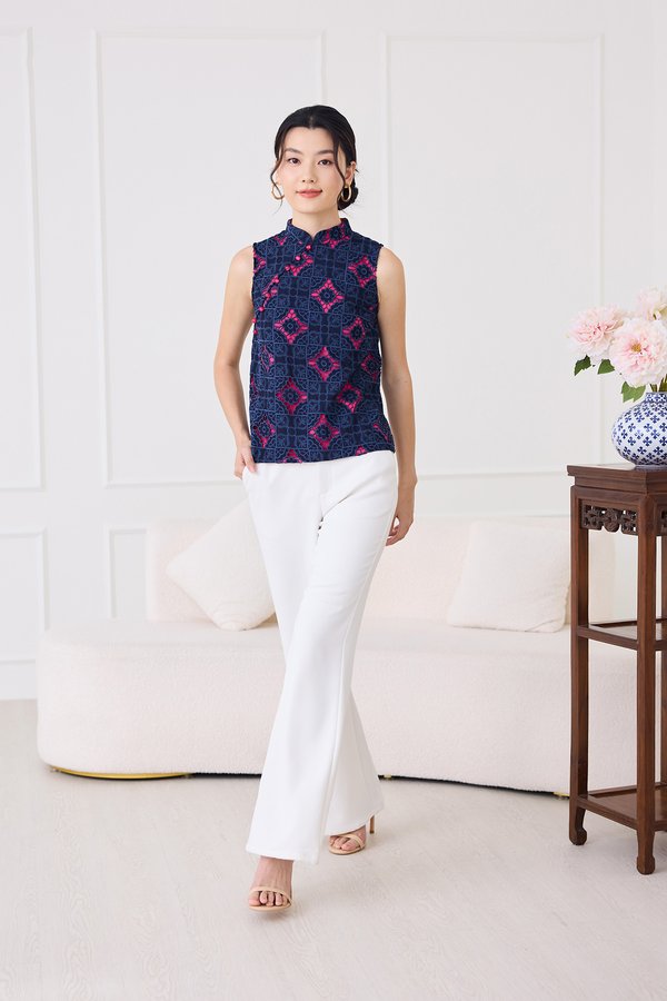 Quiet Finesse Cheongsam Top In Navy Blue