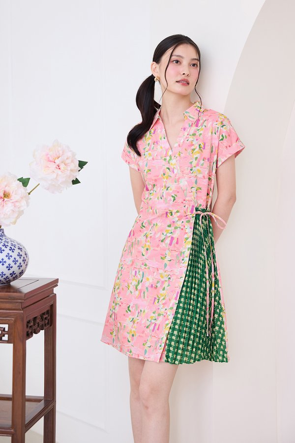 Alessia Dress In Pink Green Prints