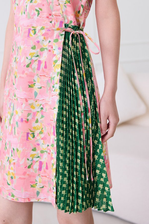Alessia Dress In Pink Green Prints