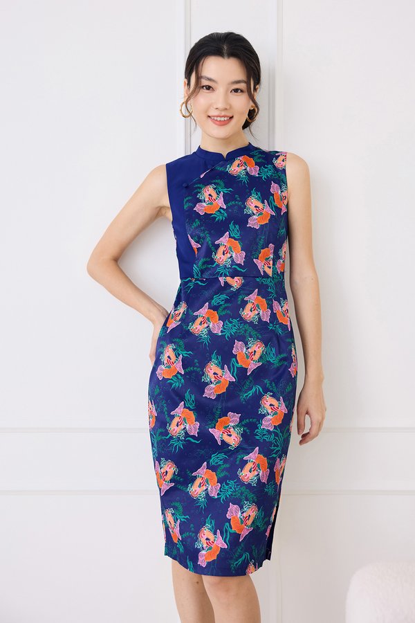 Bountiful Blessings Cheongsam Dress In Cobalt Blue