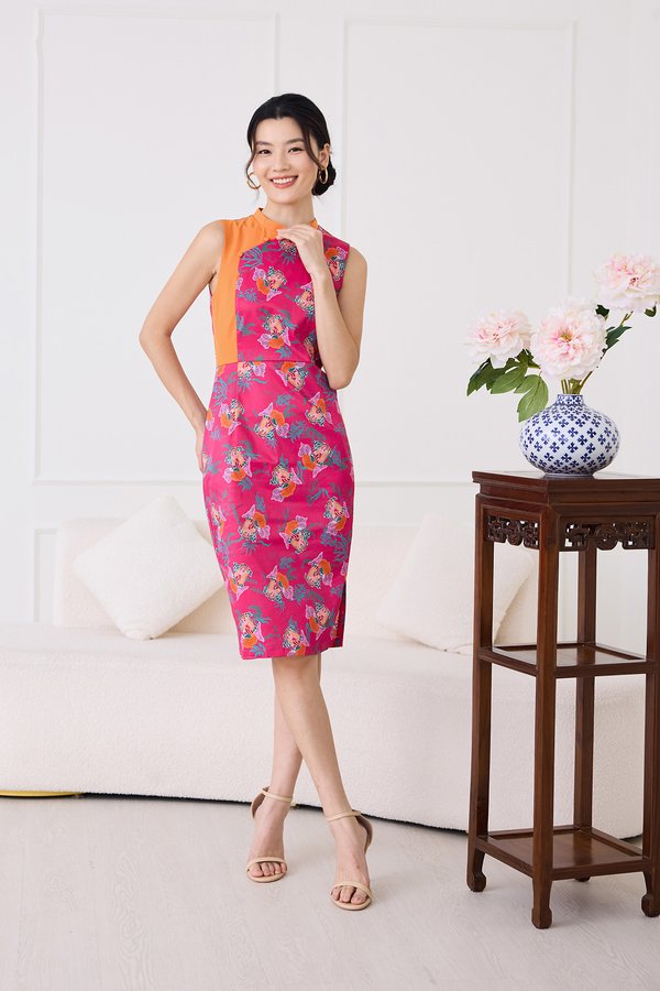 Bountiful Blessings Cheongsam Dress In Magenta Pink