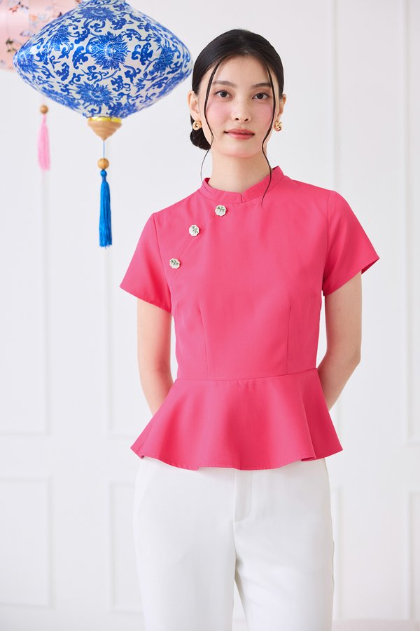 Precious Moments Cheongsam Top In Magenta Pink