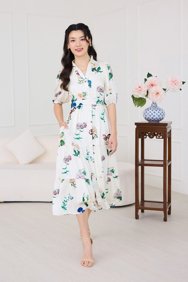 Florence Dress In Cream Prints