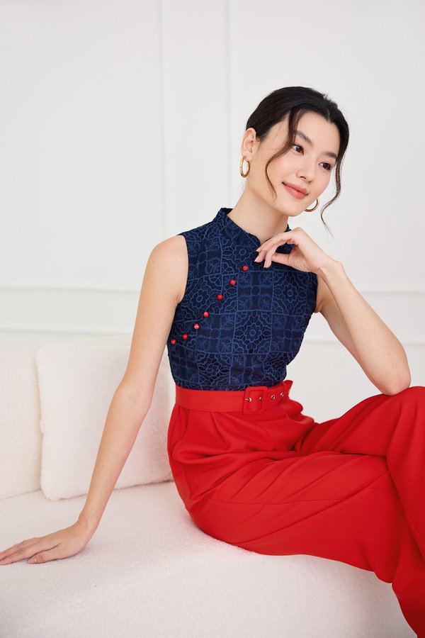 Orient Odyssey Cheongsam Romper In Blue Tangerine