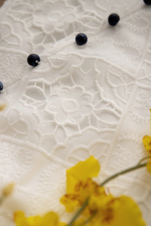 Orient Odyssey Cheongsam Romper In White Blue