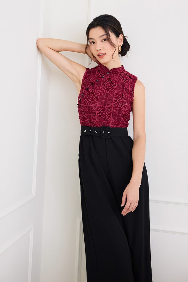 Orient Odyssey Cheongsam Romper In Wine Black