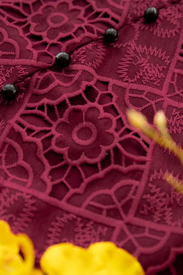 Orient Odyssey Cheongsam Romper In Wine Black